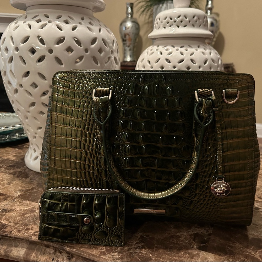 Brahmin Green Crocodile-Embossed Satchel